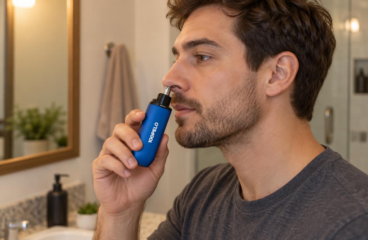Cliente usando o 100PELO azul no nariz